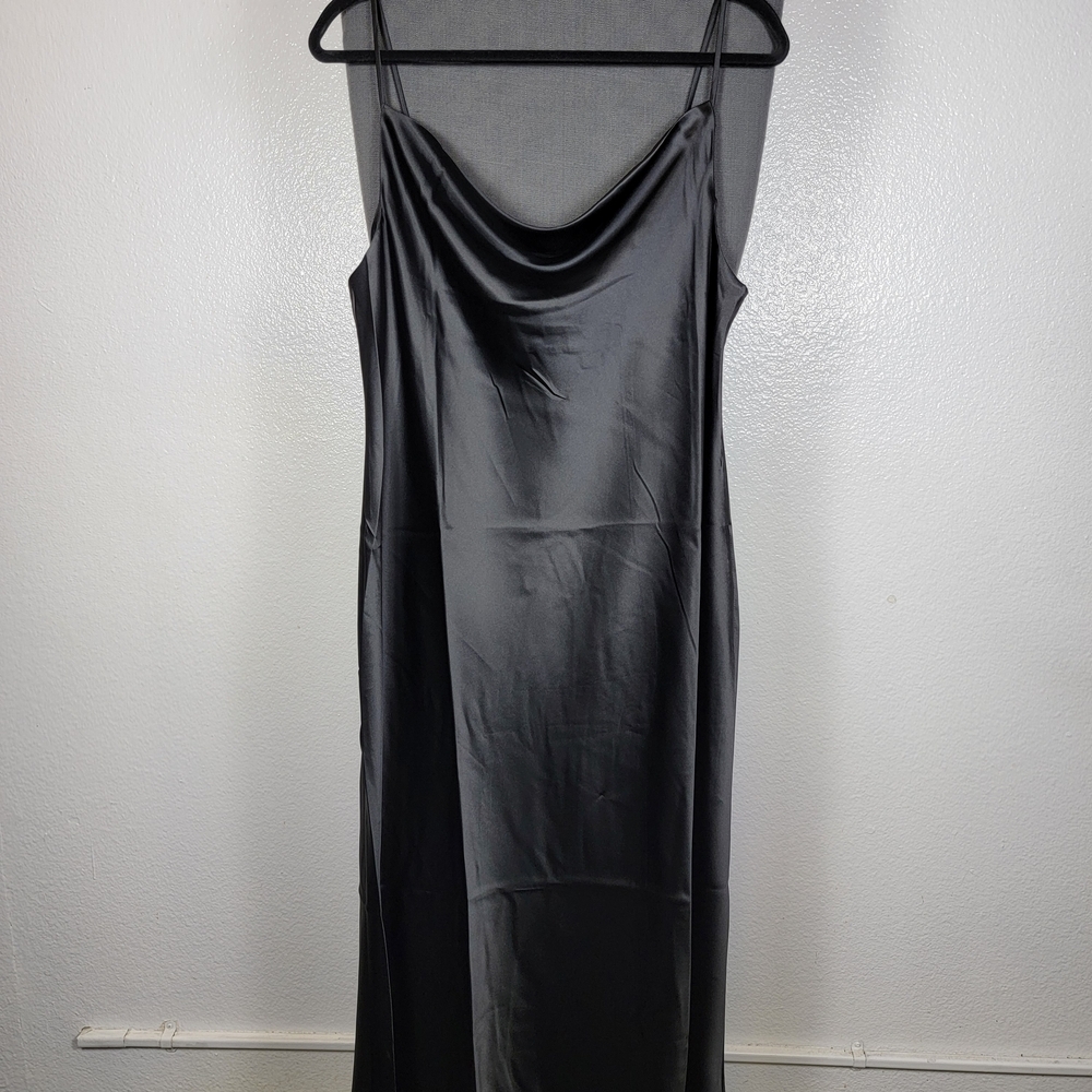 The Drop Scarlett Black Liquid Satin‎ Cowl Neck Slip Dress Women's Size L